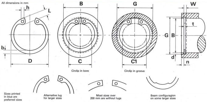Standard internal circlips 40 mm