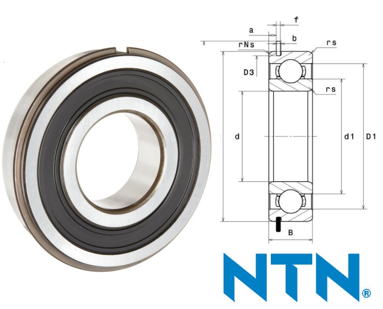 6005LLUNRC3 NTN Sealed Deep Groove Ball Bearing with Circlip Groove and Circlip 25x47x12mm image 2