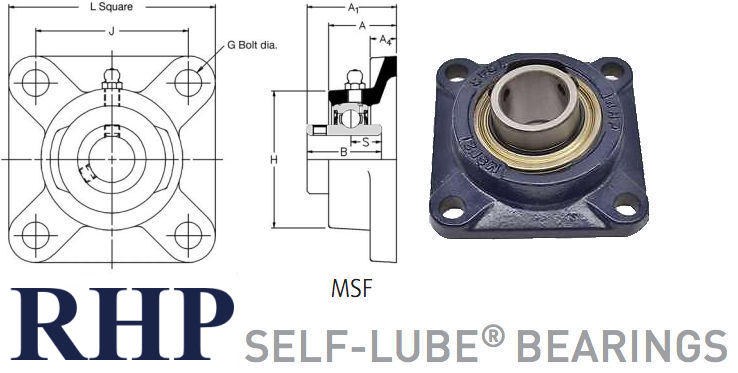 SF45 45mm Bore NSK RHP 4 Bolt Square Flange Cast Iron Bearing