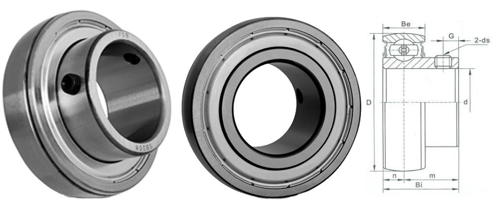 SB209-27 Budget Brand Flat Back Spherical Outer Bearing Insert 1.11/16 inch Bore image 2